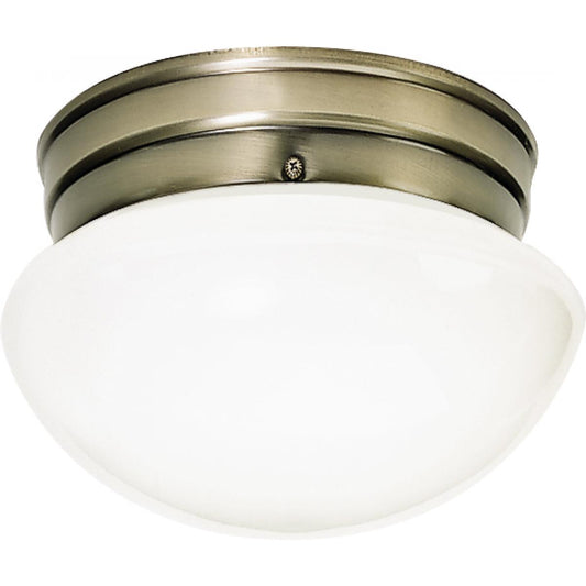 1 Light - 8'' - Flush Mount - Small Antique Brass Mushroom - Color retail packaging - Satco 60-6114