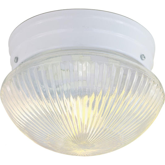 1 Light - 8" Flush with Clear Ribbed Glass - White Finish - Satco SF76-251