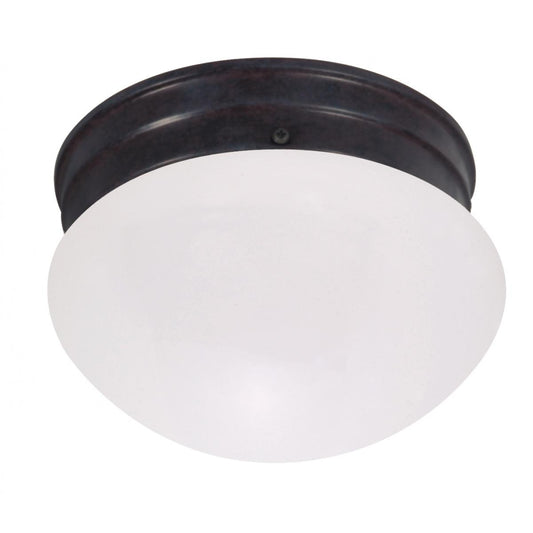 1 Light - 8" Flush with Frosted Glass - Mahogany Bronze Finish - Satco