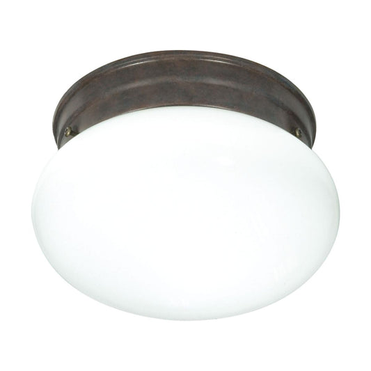 1 Light - 8" Flush with White Glass - Old Bronze Finish - Satco SF76-600