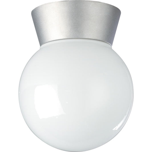 1 Light - 8" Utility Ceiling with White Glass - Satin Aluminum Finish - Satco SF77-152