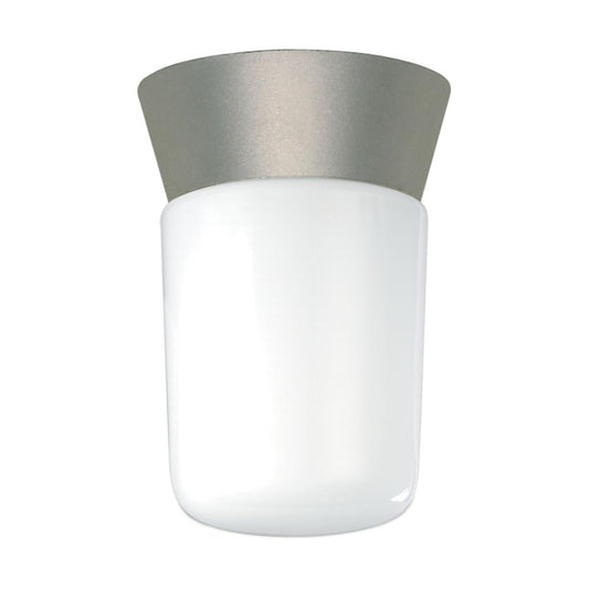 1 Light - 8" Utility Ceiling with White Glass - Satin Aluminum Finish - Satco SF77-155
