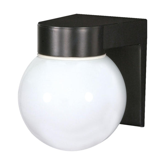1 Light - 8" Utility Wall with White Glass - Black Finish - Satco SF77-140