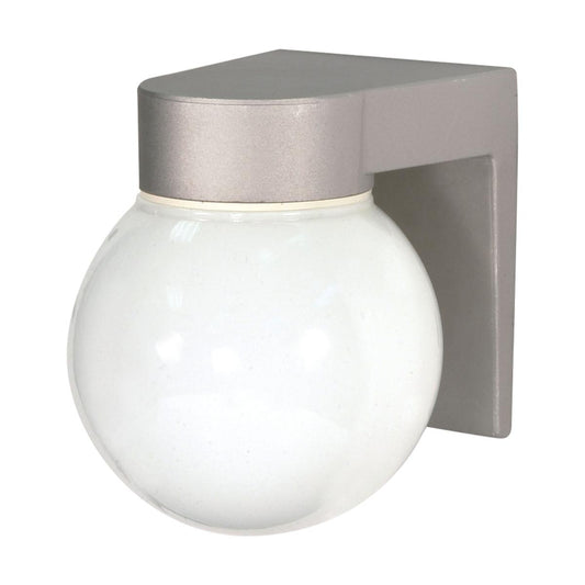 1 Light - 8" Utility Wall with White Glass - Satin Aluminum Finish - Satco SF77-139