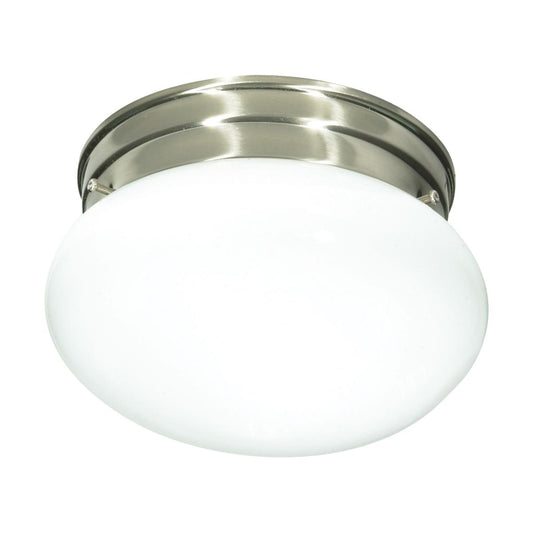 1 Light - 8"Flush with White Glass - Brushed Nickel Finish - Satco SF76-601