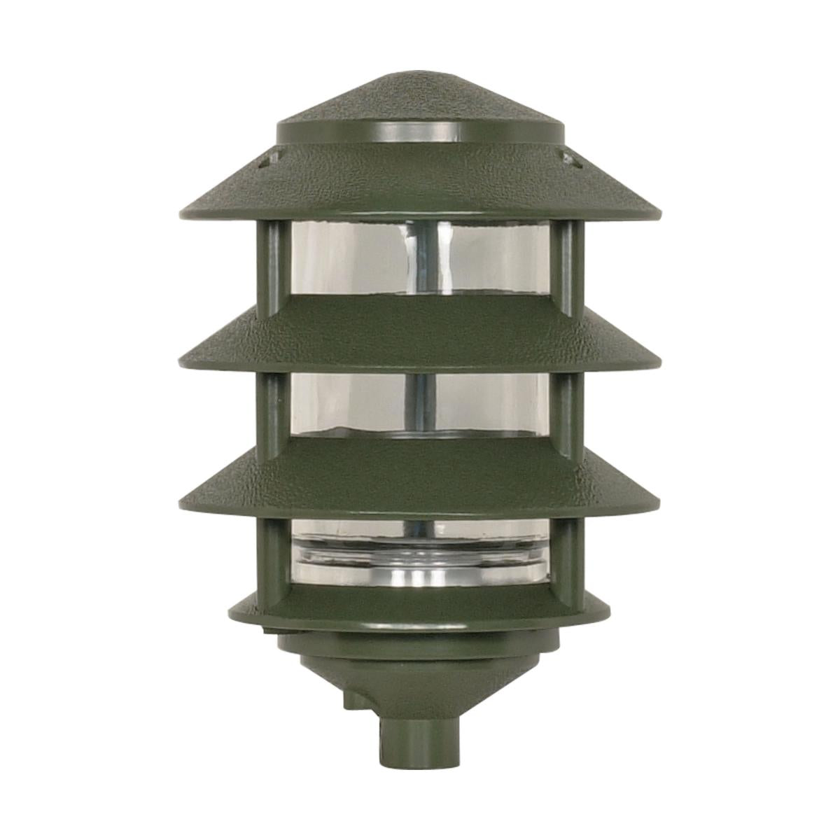 1 Light - 9" Pathway Light - Three Louver - Small Hood - Green Finish - Satco SF77-324