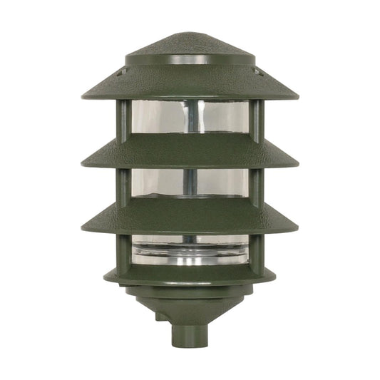 1 Light - 9" Pathway Light - Three Louver - Small Hood - Green Finish - Satco SF77-324