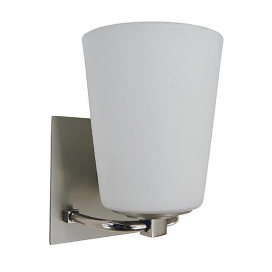 1-Light Satin Pewter/Polished Nickel/White Glass Mercer Bath Sconce - 4851 SP/PN/WH by Framburg