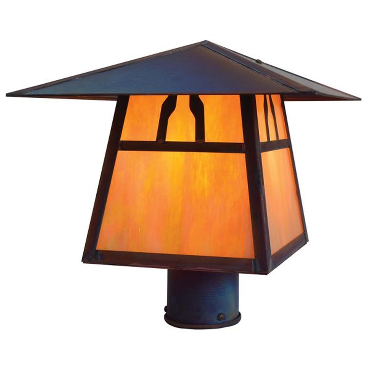 12″ Carmel Post Mount With Bungalow Overlay - CP-12BGW-RC - Raw Copper by Arroyo Craftsman