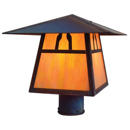 12″ Carmel Post Mount With Bungalow Overlay - CP-12BGW-RC - Raw Copper by Arroyo Craftsman