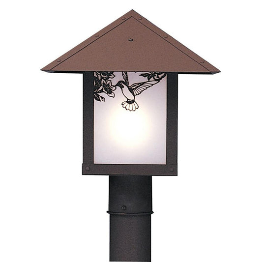 12″ Evergreen Post Mount With Hummingbird Filigree - EP-12HFF-RB - Rustic Brown by Arroyo Craftsman