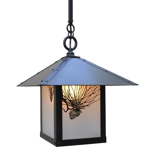 12″ Evergreen Stem Hung Pendant With Pine Needle Filigree - ESH-12PFF-BZ - Bronze by Arroyo Craftsman