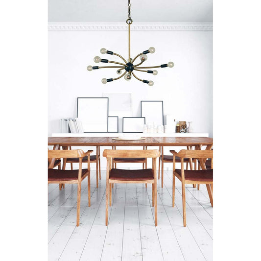12-Light Antique Brass/Matte Black Comet Dining Chandelier - L1072 AB/MBLACK by Framburg