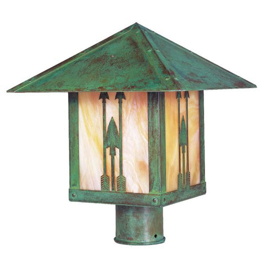12″ Timber Ridge Post Mount With Arrow Filigree - TRP-12ARGW-VP - Verdigris Patina by Arroyo Craftsman
