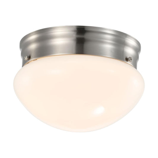 12 Watt - 7 inch - LED Flush Mount Fixture - 3000K - Dimmable - Brushed Nickel - Frosted Glass - Satco 62-1564
