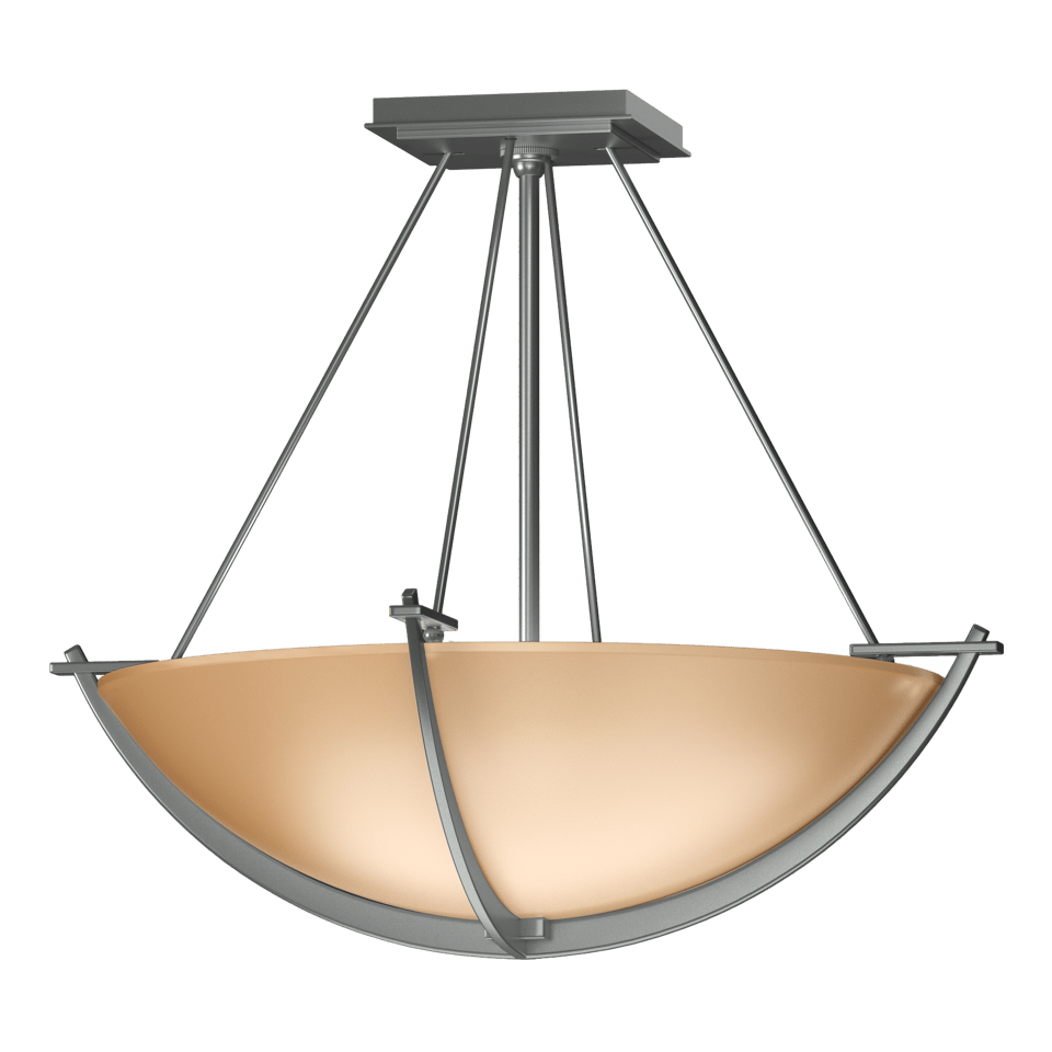 Hubbardton Forge Compass 3-Bulb Small Semi-Flush Ceiling Light with Art Glass Shade, 16" Height