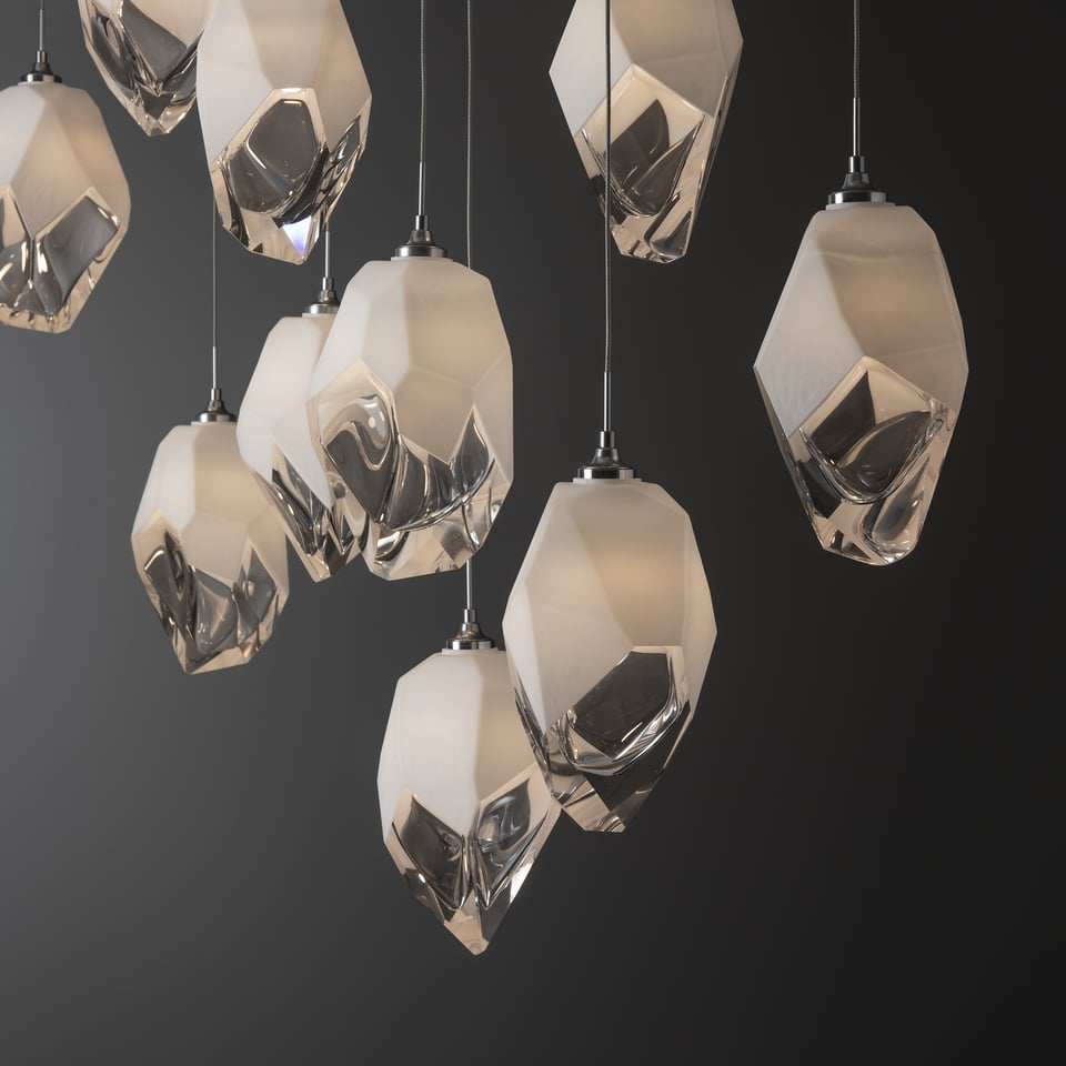 Hubbardton Forge Chrysalis 10-Light Crystal Pendant with Adjustable Height & Dimmable Feature