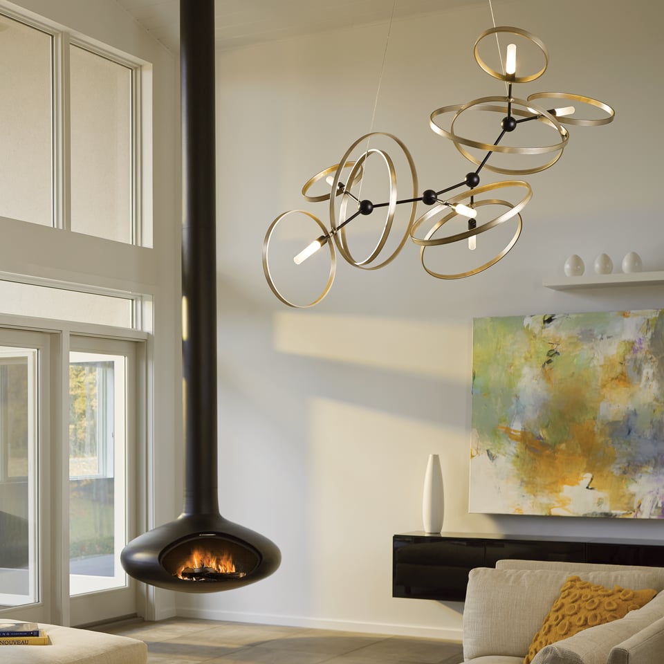 Celesse Pendant Light by Hubbardton Forge, Adjustable 35"-85", Dimmable, Multiple Finishes
