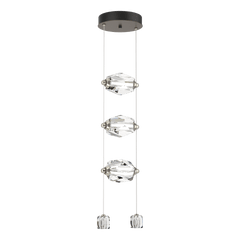 Hubbardton Forge Gatsby 3-Light LED Pendant with Crystal Shade, Dimmable, 3000K Warm Glow, Adjustable Height