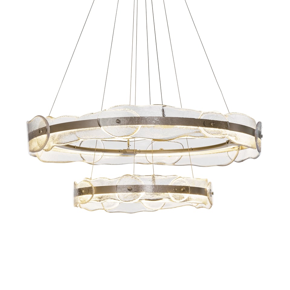 Solstice LED Tiered Pendant Light by Hubbardton Forge, 1500 Lumens, Handcrafted Art Glass, Dimmable