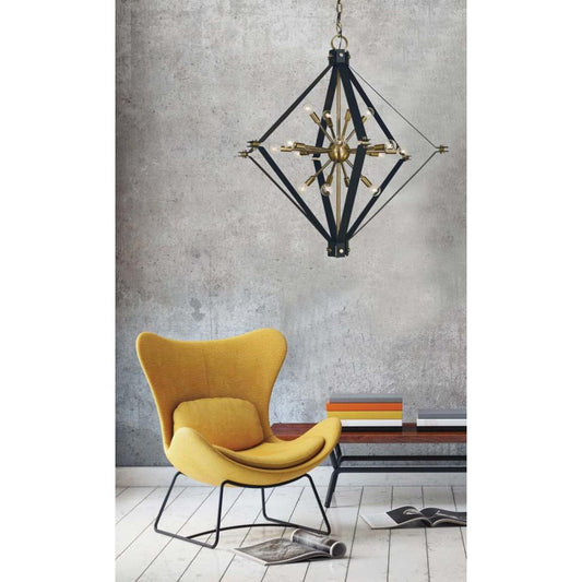 16-Light Antique Brass/Matte Black Axis Foyer Chandelier - 4820 AB/MBLACK by Framburg