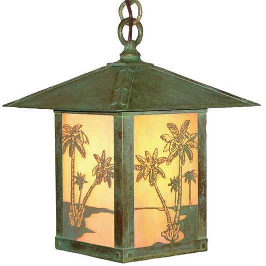 16″ Timber Ridge Pendant With Palm Tree Filigree - TRH-16PTGW-VP - Verdigris Patina by Arroyo Craftsman