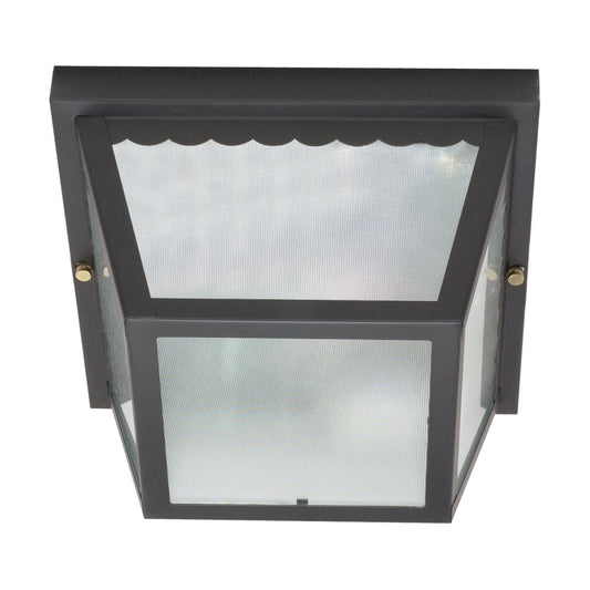 2 Light - 10" Carport Flush with Textured Frosted Glass - Black Finish - Satco 60-473