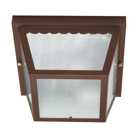 2 Light - 10" Carport Flush with Textured Frosted Glass - Old Bronze Finish - Satco 60-472