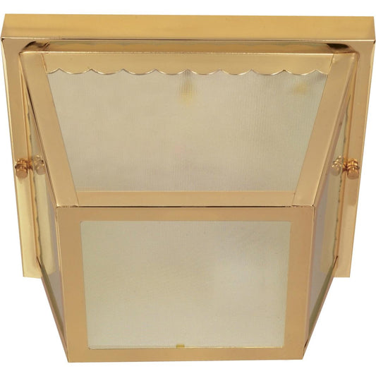 2 Light - 10" Carport Flush with Textured Frosted Glass - Polished Brass Finish - Satco 60-471