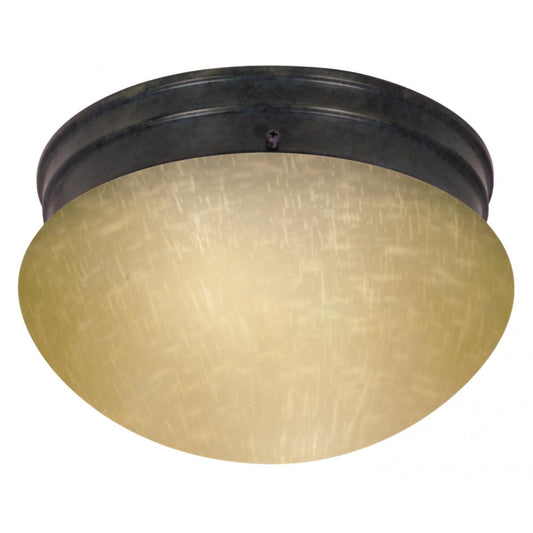 2 Light - 10" Flush with Champagne Linen Glass - Mahogany Bronze Finish - Satco