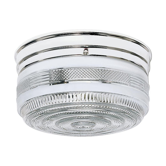 2 Light - 10" Flush with White and Crystal Accent Glass - Polished Chrome Finish - Satco SF77-102