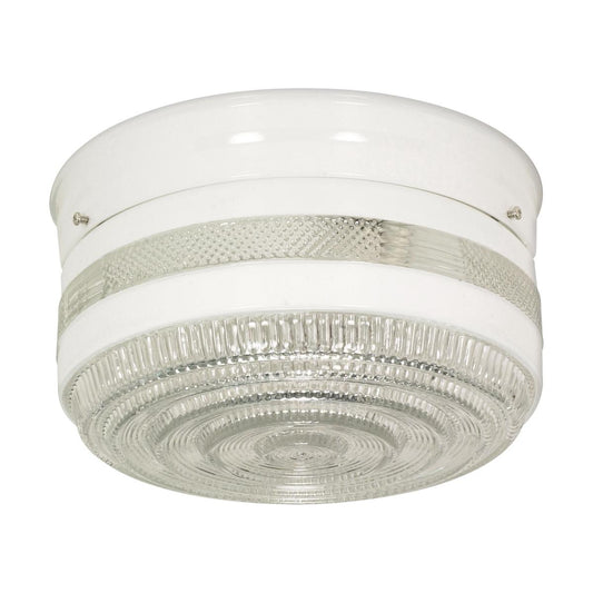 2 Light - 10" Flush with White and Crystal Accent Glass - White Finish - Satco SF77-099