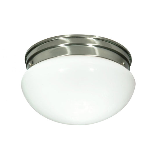 2 Light - 10" Flush with White Glass - Brushed Nickel Finish - Satco SF76-603