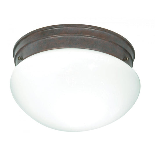 2 Light - 10" Flush - with White Glass - Old Bronze Finish - Satco SF76-602