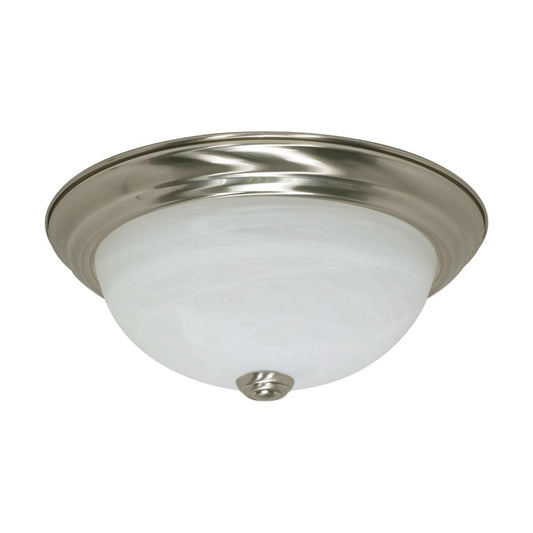 2 Light - 11" Flush with Alabaster Glass - Brushed Nickel Finish