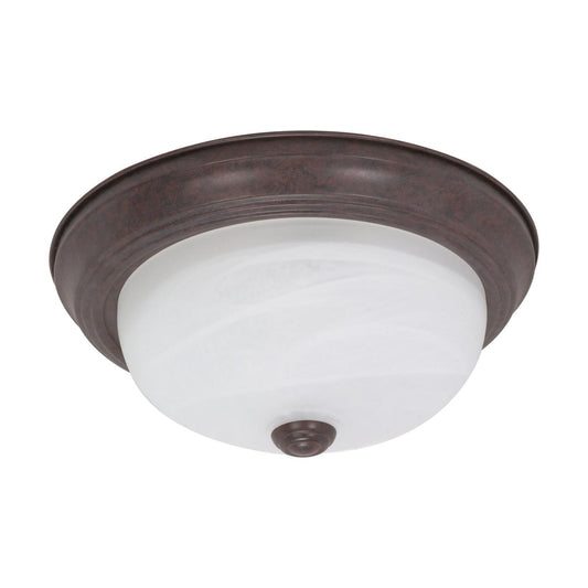 2 Light - 11" Flush with Alabaster Glass - Old Bronze Finish