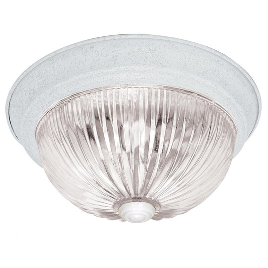 2 Light - 11" Flush with Clear Ribbed Glass - Textured White Finish - Satco SF76-191