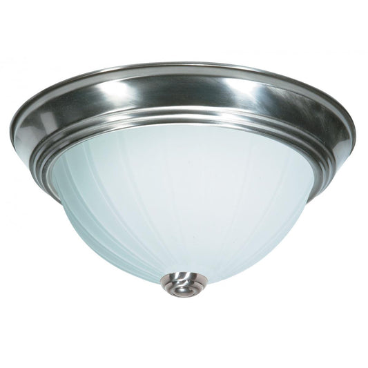 2 Light - 11" Flush with Frosted Melon Glass - Brushed Nickel Finish - Satco SF76-243