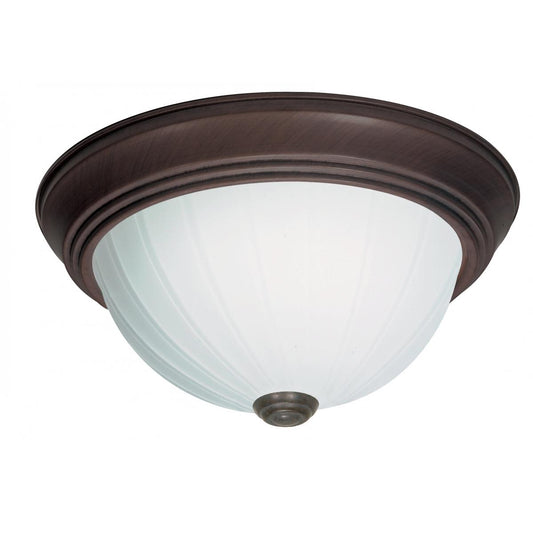2 Light - 11" Flush with Frosted Melon Glass - Old Bronze Finish - Satco SF76-246
