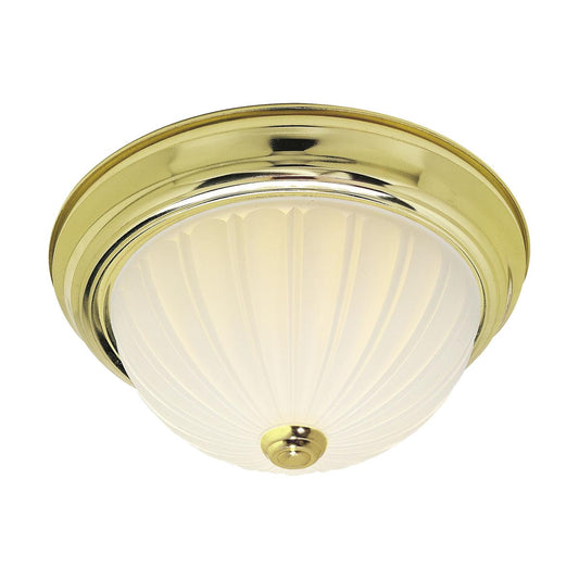 2 Light - 11" Flush with Frosted Melon Glass - Polished Brass Finish - Satco SF76-124