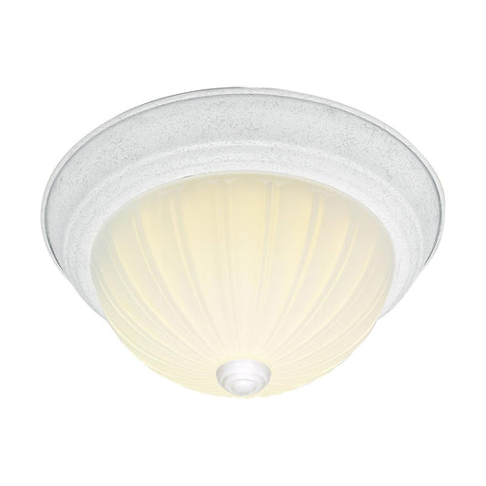 2 Light - 11" Flush with Frosted Melon Glass - Textured White Finish - Satco SF76-125