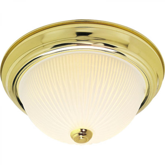 2 Light - 11" Flush with Frosted Ribbed - Polished Brass Finish - Satco SF76-130
