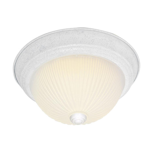 2 Light - 11" Flush with Frosted Ribbed - Textured White Finish - Satco SF76-131