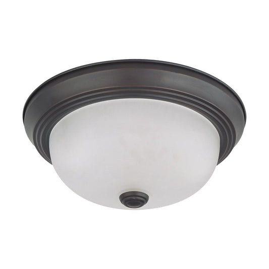 2 Light - 11" Flush with Frosted White Glass - Mahogany Bronze Finish - Satco 60-3145