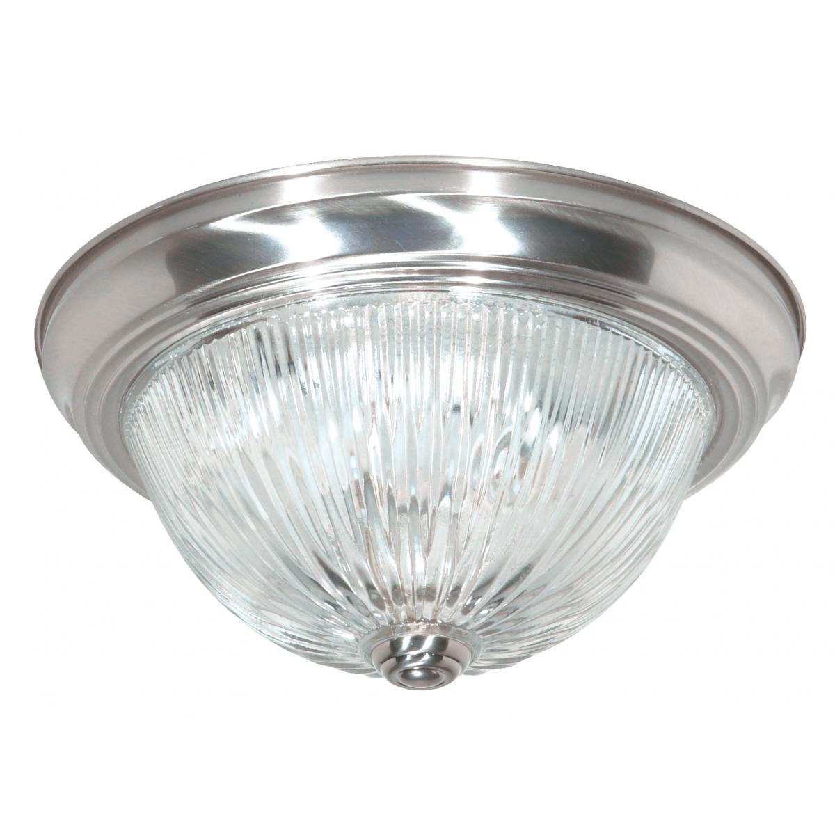 2 Light - 11" Flush with Ribbed Glass - Brushed Nickel Finish - Satco SF76-609