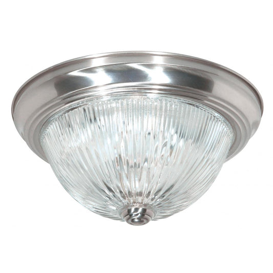 2 Light - 11" Flush with Ribbed Glass - Brushed Nickel Finish - Satco SF76-609