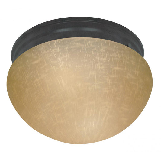 2 Light - 12" Flush with Champagne Linen Glass - Mahogany Bronze Finish - Satco 60-2646