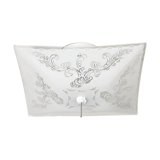 2 Light - 12" Flush with Square Floral Glass and Pull Chain - White Finish - Satco SF77-392