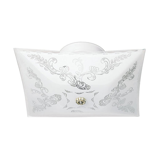 2 Light - 12" Flush with Square Floral Glass - White Finish - Satco SF77-126