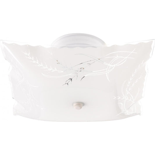 2 Light - 12" Flush with Square Wheat & Ruffled Edge Glass- White Finish - Satco SF76-270
